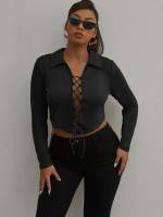 Sexy Crop Long Sleeve Knot Plus Size Women Tops 670