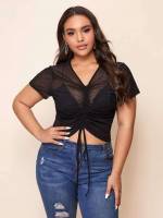 Regular Plain Slim Fit Black Plus Size Women Tops 4900