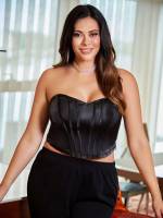 Sleeveless Strapless Crop Black Plus Size Tops 9888