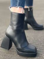  Plain Black Women Boots 1463