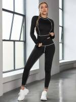 Contrast Binding Black Long Sleeve Sports 2323