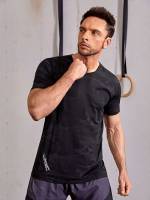 Regular Short Sleeve Black Men Active Tops 317