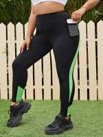  Long Pocket Colorblock Plus Size Sports Leggings  Pants 8547