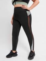 Contrast Mesh Black Plus Size Sports Leggings  Pants 84