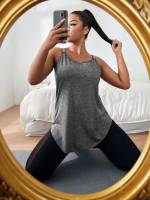 Criss Cross Black Long Plus Size Sports Tops 1283