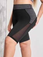  Colorblock Contrast Mesh Plus Size Sports Shorts 3744