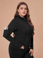  Pocket Funnel Neck Long Sleeve Plus Size Sports Tops 2943