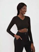 Black Crop Slim Fit Plain Sports 408