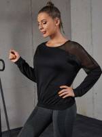  Round Neck Black Women Active Tops 5730