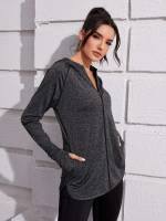  Plain Black Long Sleeve Women Activewear 1295