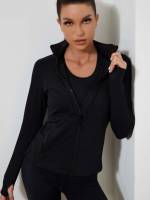 Stand Collar Regular Long Sleeve Women Active Tops 7325