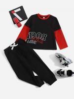 Black Drawstring Round Neck Toddler Boys Clothing 3667