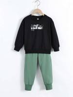  Letter Black Casual Kids Clothing 9598