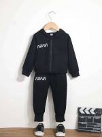 Regular Fit Letter Black Casual Toddler Boy Two-piece Outfits 408