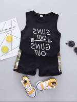 Regular Fit Round Neck Sleeveless Black Toddler Boys Clothing 645