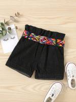  Plain Regular Fit Black Toddler Girl Denim Shorts 950