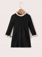  Colorblock Stand Collar Regular Fit Toddler Girl Sweater Dresses 838