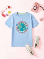 Round Neck Galaxy Short Sleeve Black Kids Clothing 8093