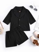 Casual Lapel Button Front Half Sleeve Kids Clothing 6