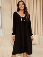 Black Plain Casual Women Sleepwear 2789