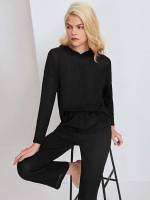  Rib-Knit Casual Black Women Sleep  Lounge 8231