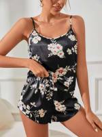 Black  Floral Underwear  Sleepwear 3995