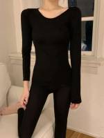 Plain Long Sleeve Round Neck Women Sleep  Lounge 2821