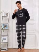  Plaid Black Men Loungewear Sets 3352