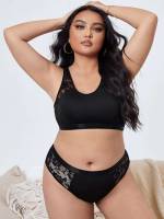  Contrast Lace Plus Size Bra  Panty Sets 7300