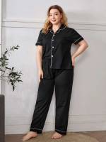 Short Sleeve Casual Plus Size Pajama Sets 5372