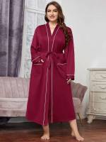 Elegant Long Sleeve  Women Plus Sleep  Lounge 7032