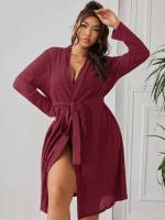 Casual  Deep V Neck Plus Size Robes  Robe Sets 6181