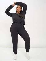  Casual Long Sleeve Plain Plus Size Pajama Sets 75