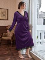  Plain Elegant V neck Women Plus Sleep  Lounge 863