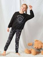 Casual Black Round Neck Girls Loungewear 3509