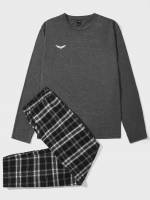 Round Neck Graphic Black Men Loungewear Sets 5016