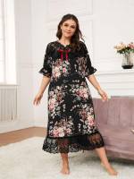  Contrast Lace Black Plus Size Nightgowns  Sleepshirts 390