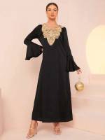 Black Long Sleeve Round Neck Arabian Wear 3412