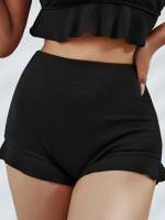  Ruffle Hem Casual Plain Women Bikini Bottoms 7343