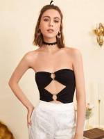 Plain Sleeveless Strapless Black Women Clothing 800