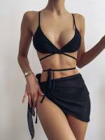 Criss Cross Black Spaghetti Strap Women Swimwear 8208