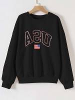 Black Casual Letter Women Sweatshirts 823