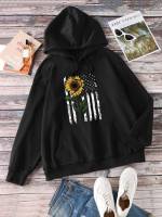 Black Hooded Oversized Floral Women Clothing 9790