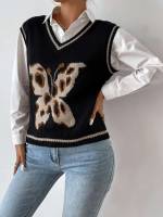 Black Regular Fit Animal Women Knitwear 2490