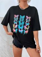 Round Neck Butterfly Women Tops, Blouses  Tee 3196