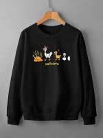 Regular Black Round Neck Women Sweatshirts 230