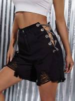 Loose  Black Women Denim Shorts 6248