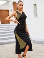 Sleeveless Elegant Black Colorblock Women Clothing 8487