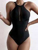  Black Contrast Mesh Women Swimwear 4435