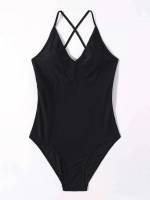 Cut Out  Plain Women Beachwear 752